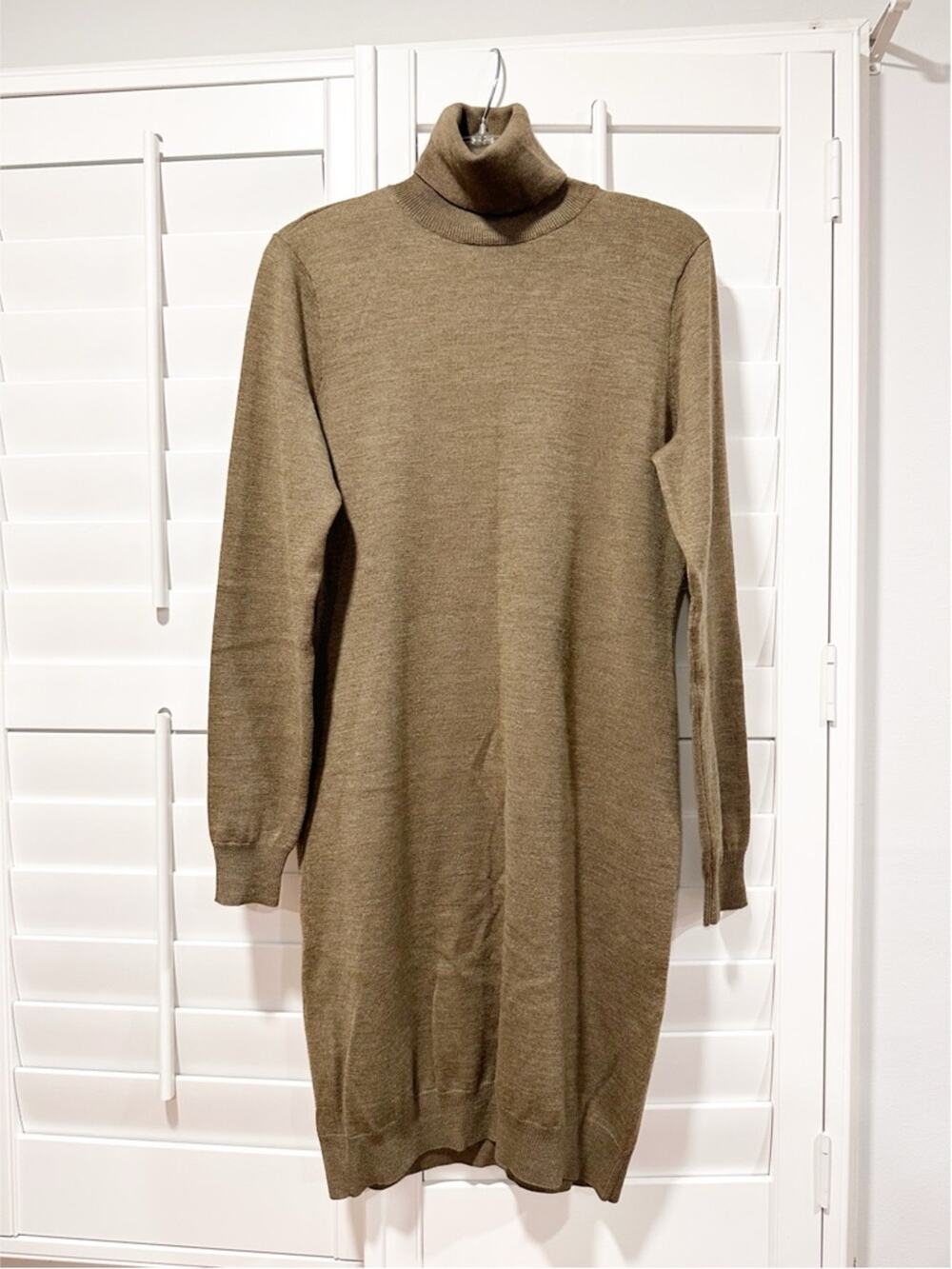 Ralph Lauren Sport 100% Wool Turtleneck Tunic Sweater Dress XL Brown with Flaw